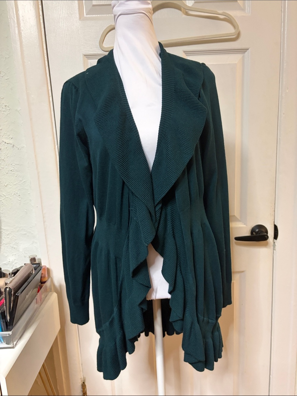 Style & Co. Teal Ruffle-Front Open Cardigan